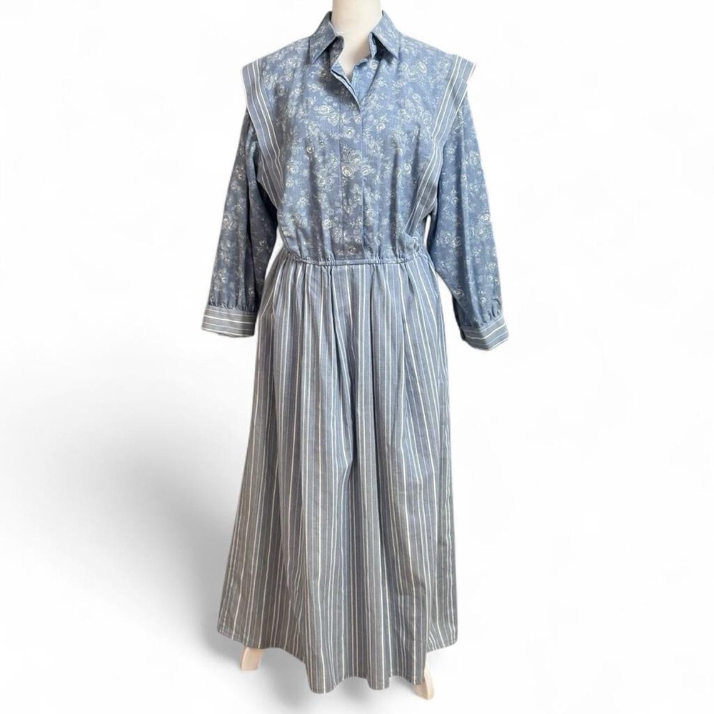 Vintage California Girl Blue Floral Prairie Midi Dress Size 16